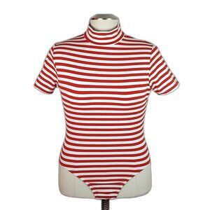 EUC Y2K Spiegel Exclusively Yours Stretch Striped Bodysuit Mock Neck Large